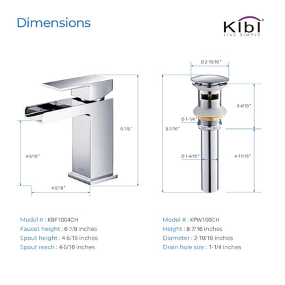 KIBI Waterfall Single Handle Chrome Solid Brass Bathroom Vanity Sink Faucet With Pop-Up Drain Stopper Small Cover With Overflow