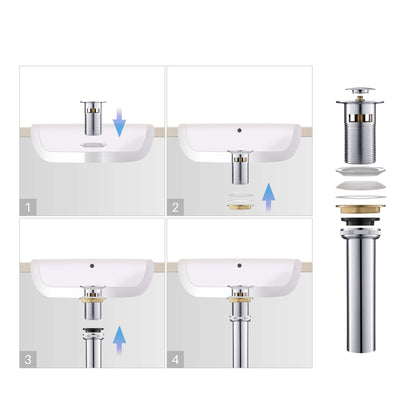 KIBI Waterfall Single Handle Chrome Solid Brass Bathroom Vanity Sink Faucet With Pop-Up Drain Stopper Small Cover With Overflow