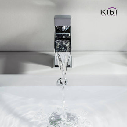 KIBI Waterfall Single Handle Chrome Solid Brass Bathroom Vanity Sink Faucet With Pop-Up Drain Stopper Small Cover With Overflow