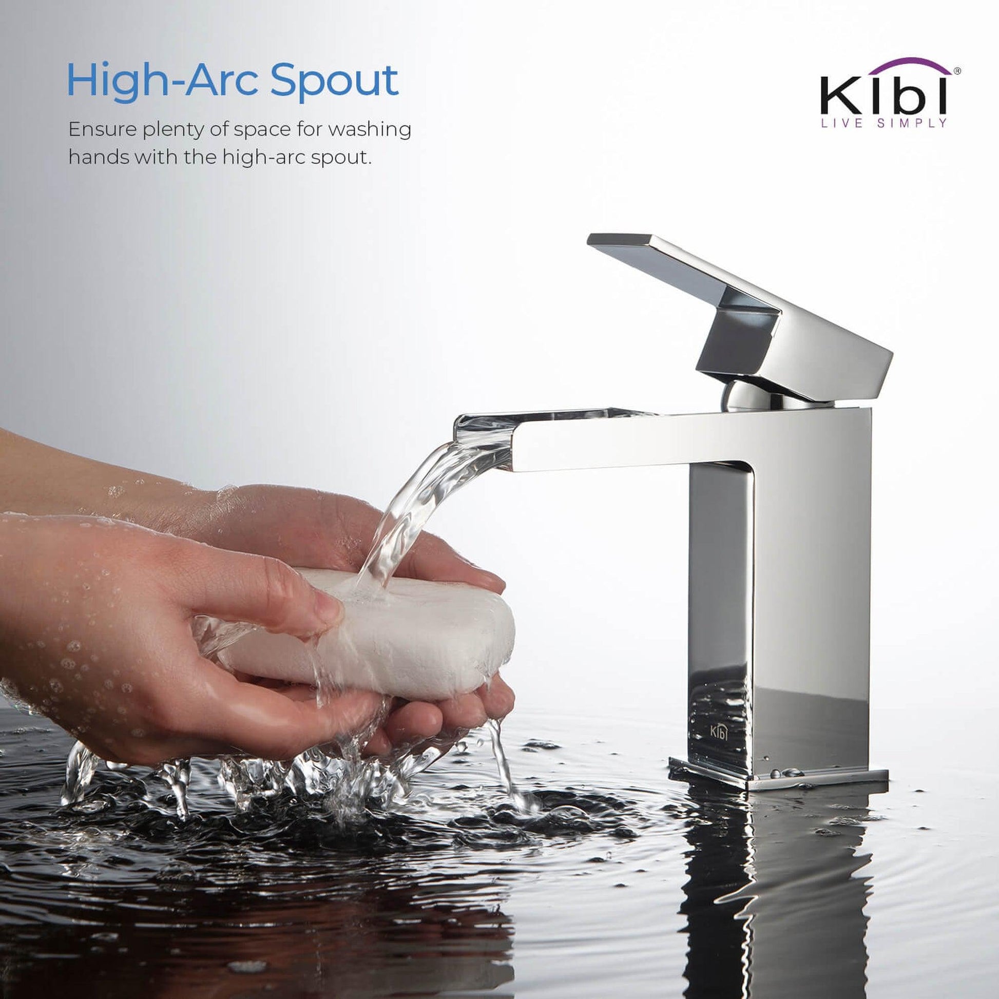 KIBI Waterfall Single Handle Chrome Solid Brass Bathroom Vanity Sink Faucet With Pop-Up Drain Stopper Small Cover With Overflow