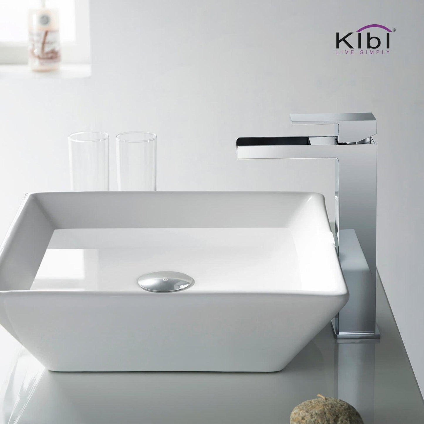 KIBI Waterfall Single Handle Chrome Solid Brass Bathroom Vanity Vessel Sink Faucet