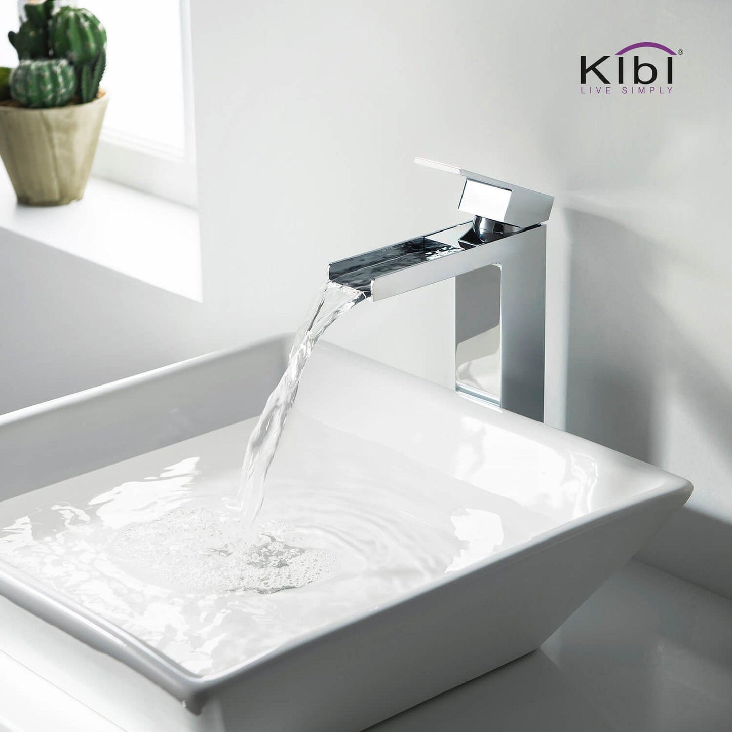 KIBI Waterfall Single Handle Chrome Solid Brass Bathroom Vanity Vessel Sink Faucet