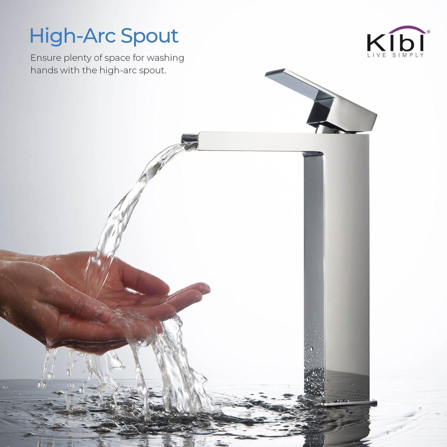 KIBI Waterfall Single Handle Chrome Solid Brass Bathroom Vanity Vessel Sink Faucet With Pop-Up Drain Stopper Small Cover Without Overflow