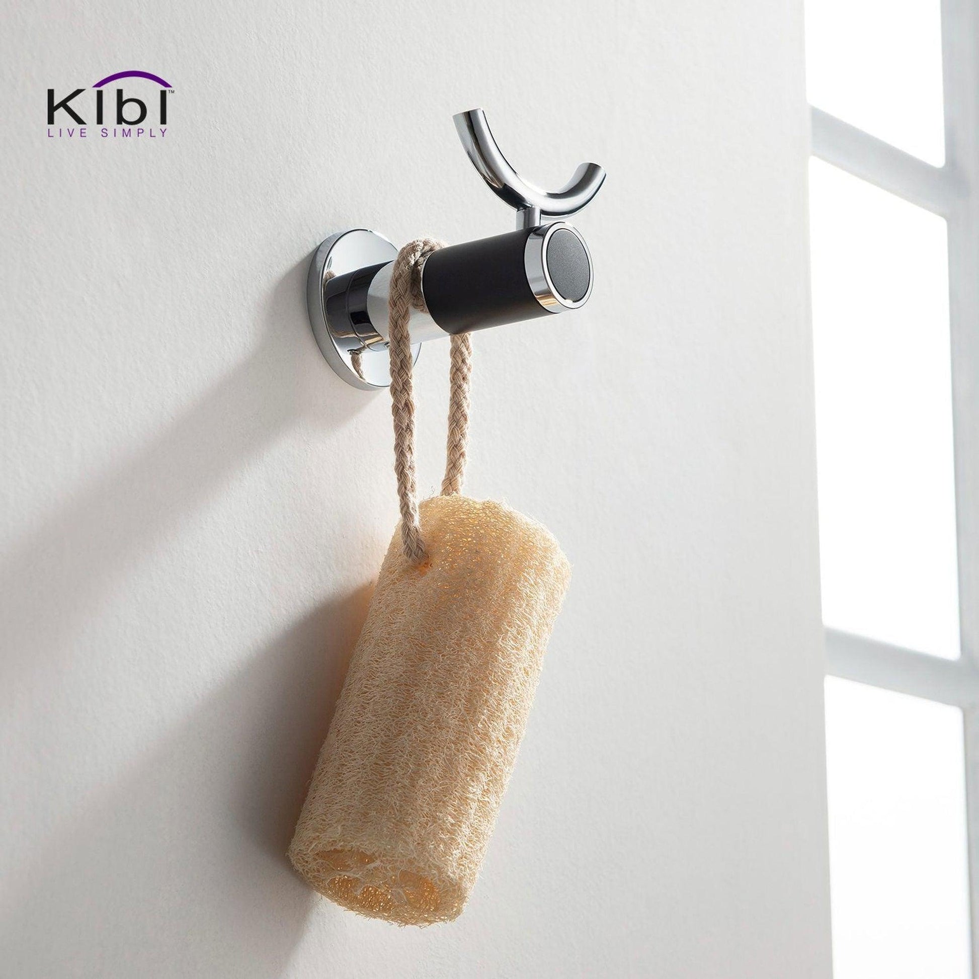 KIBI Abaco Bathroom Robe Hook in Chrome Black Finish