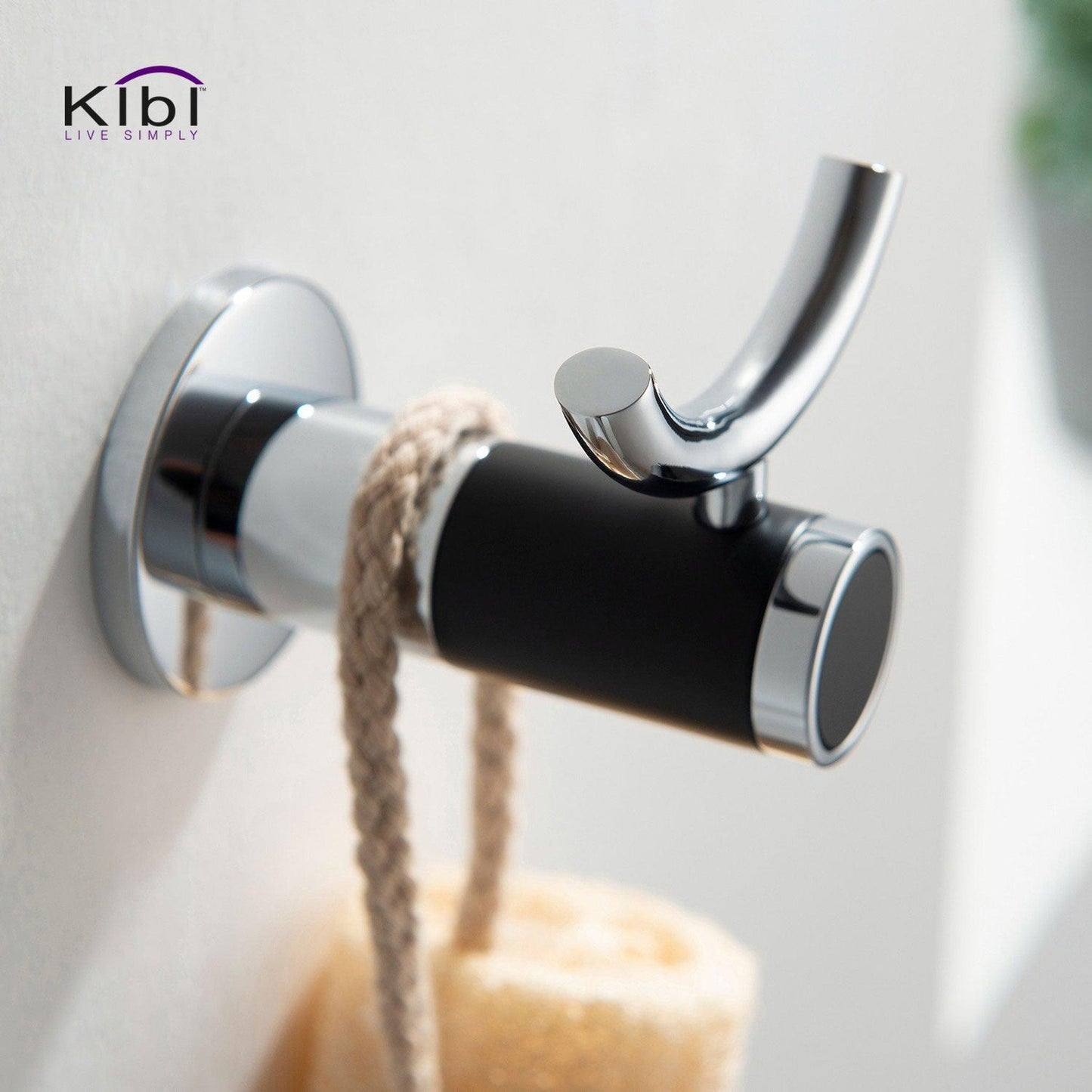 KIBI Abaco Bathroom Robe Hook in Chrome Black Finish