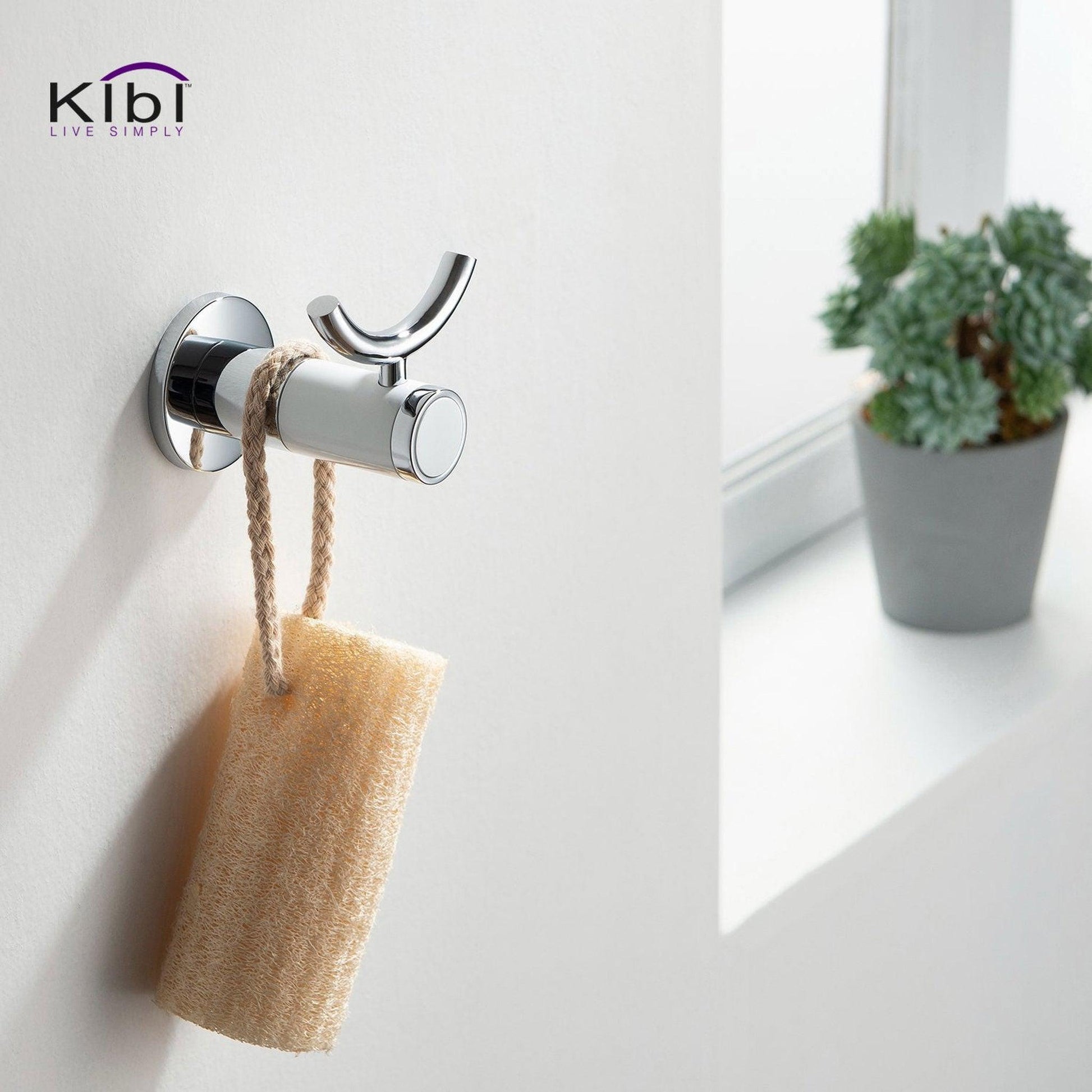 KIBI Abaco Bathroom Robe Hook in Chrome White Finish