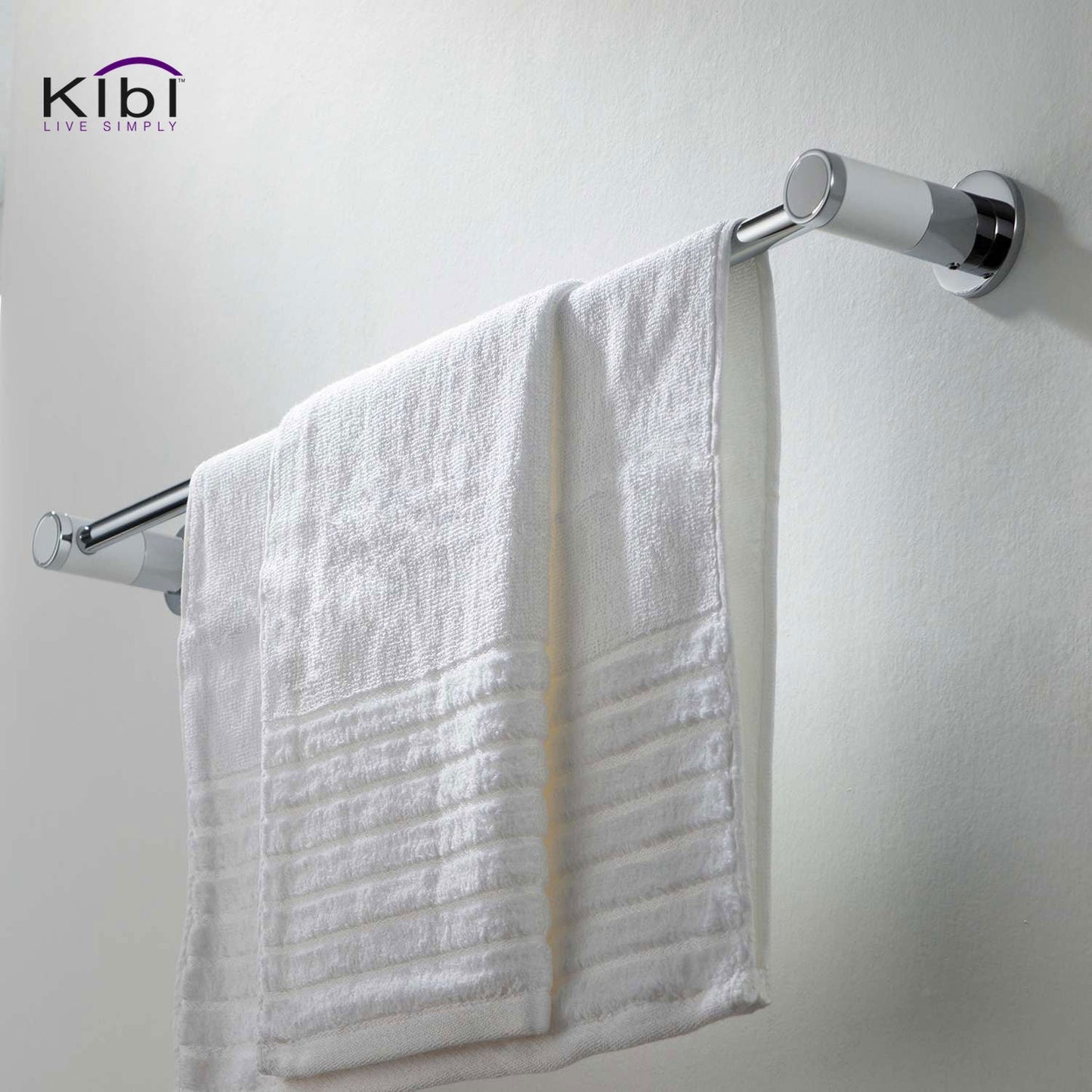 KIBI Abaco Bathroom Towel Bar in Chrome White Finish