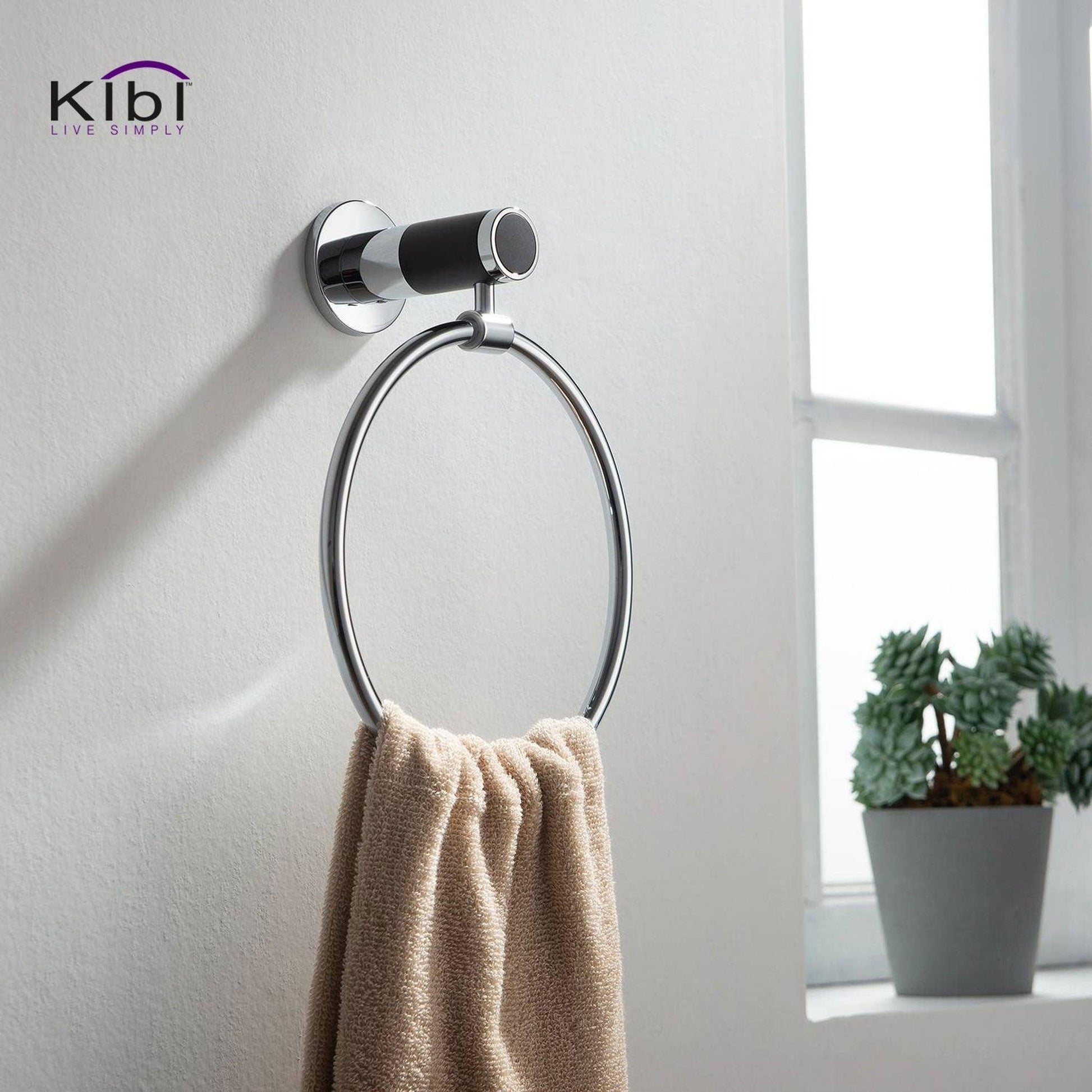 KIBI Abaco Bathroom Towel Ring in Chrome Black Finish