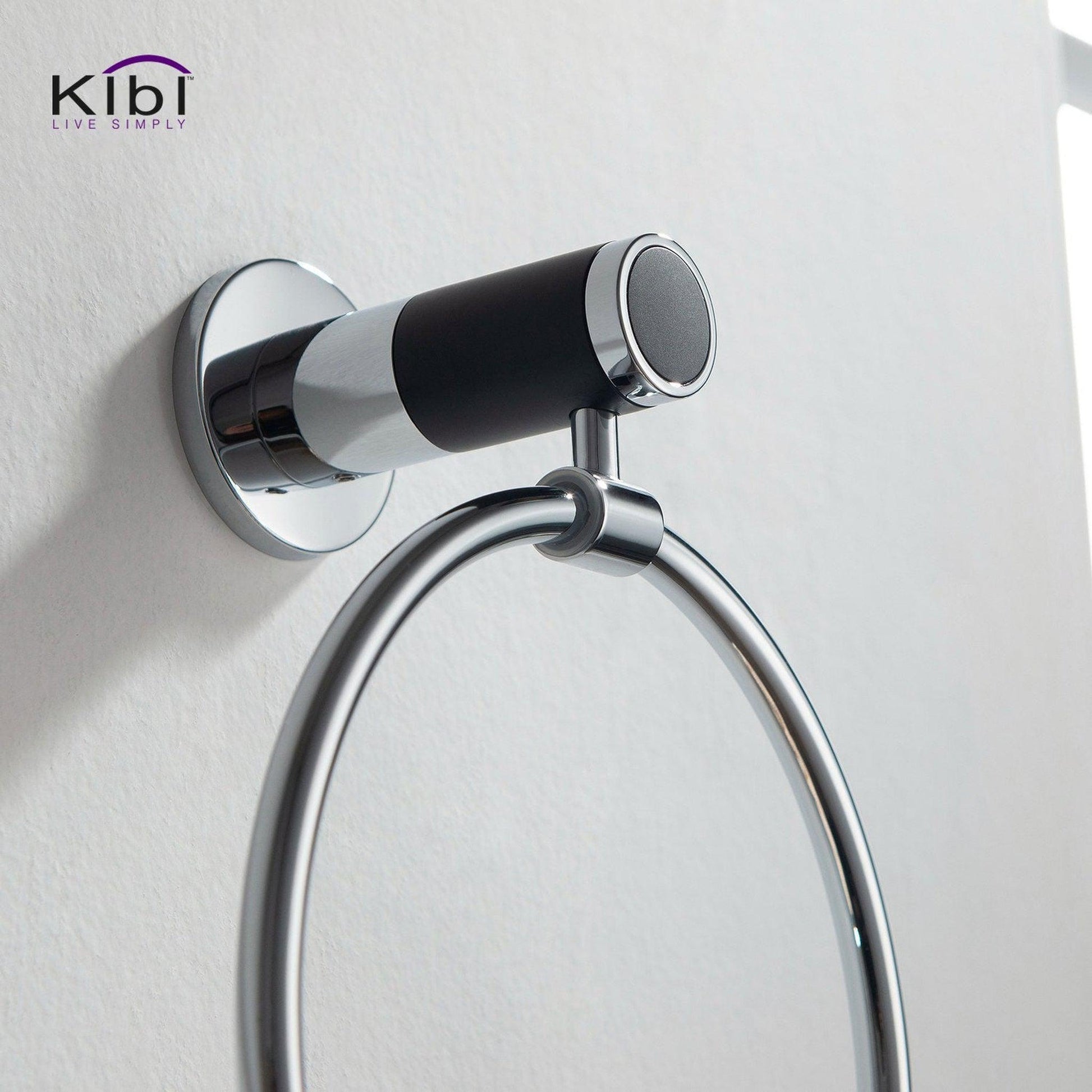 KIBI Abaco Bathroom Towel Ring in Chrome Black Finish
