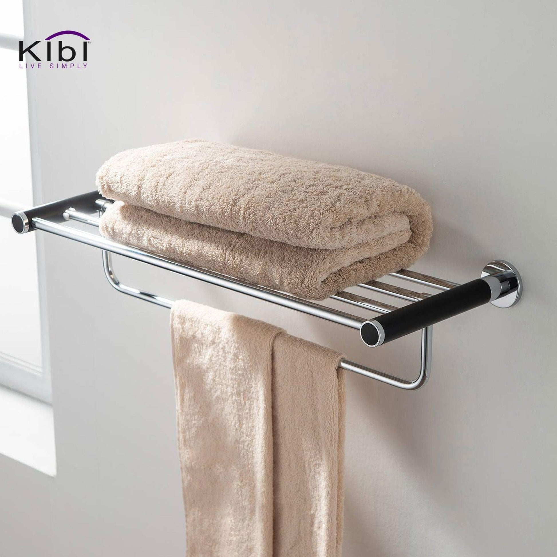 KIBI Abaco Towel Rack in Chrome Black Finish