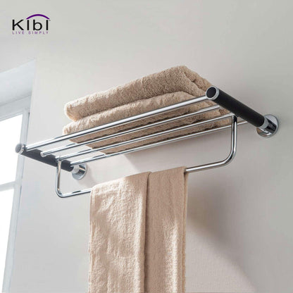 KIBI Abaco Towel Rack in Chrome Black Finish