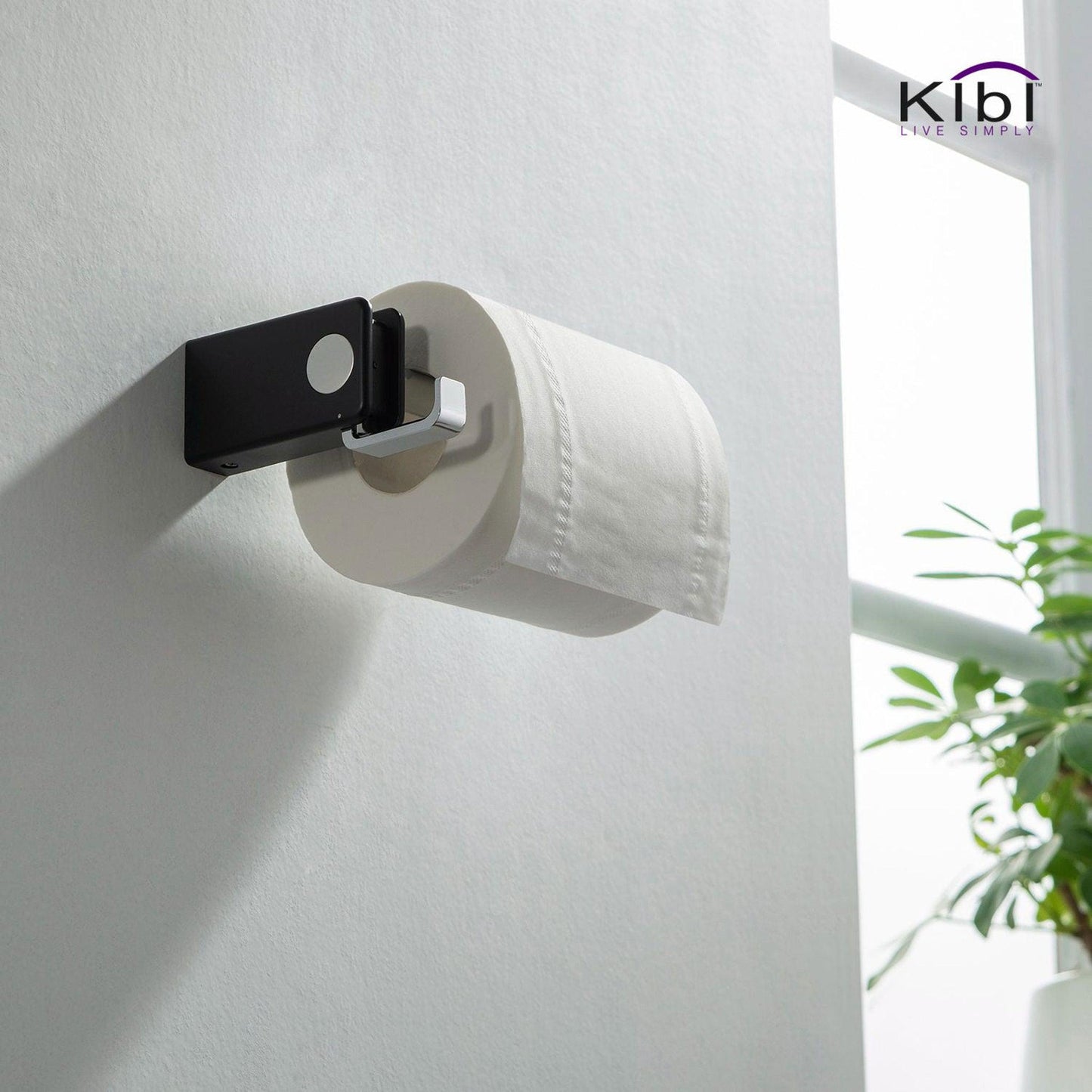 KIBI Artis Bathroom Tissue Holder With Hook in Chrome Black Finish