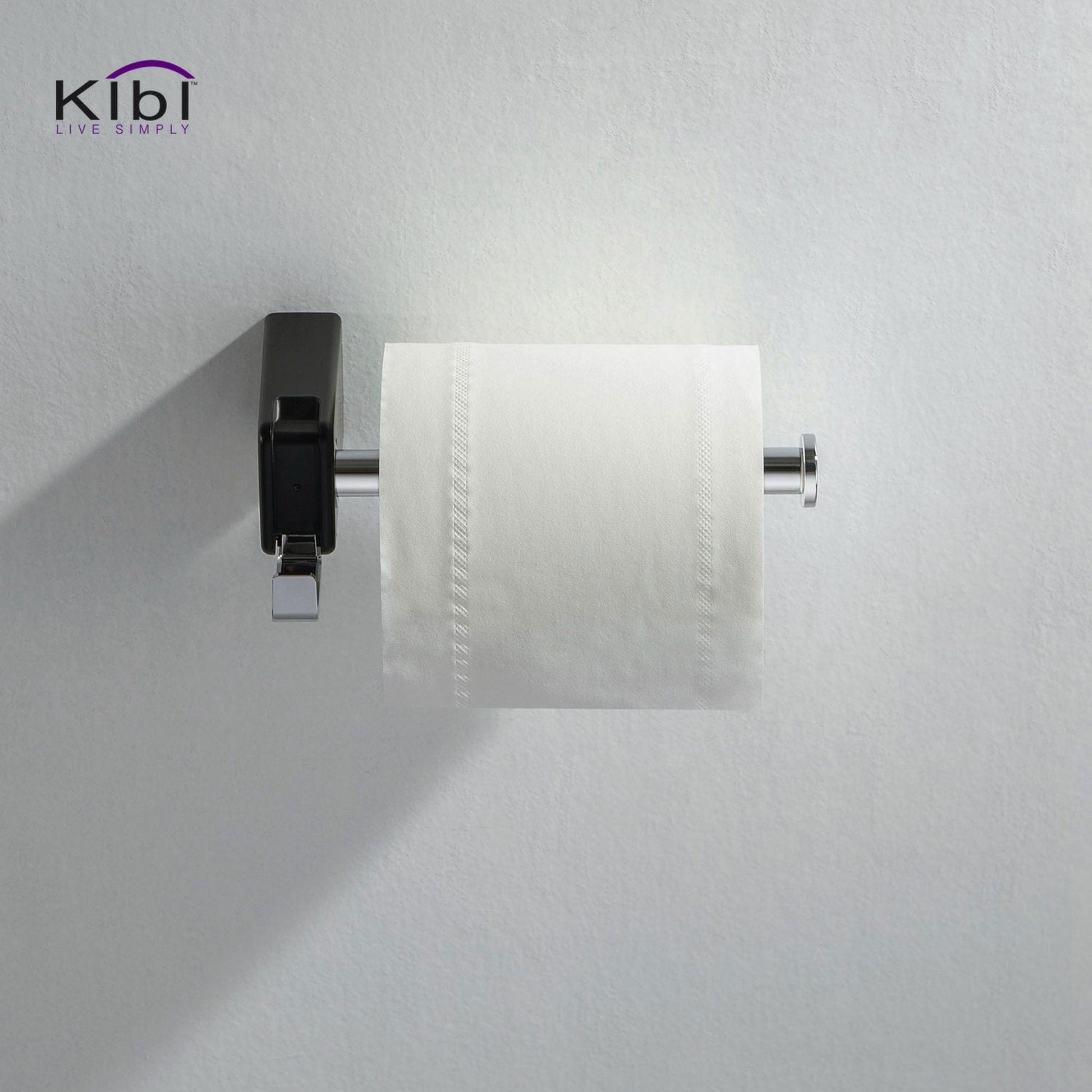 KIBI Artis Bathroom Tissue Holder With Hook in Chrome Black Finish