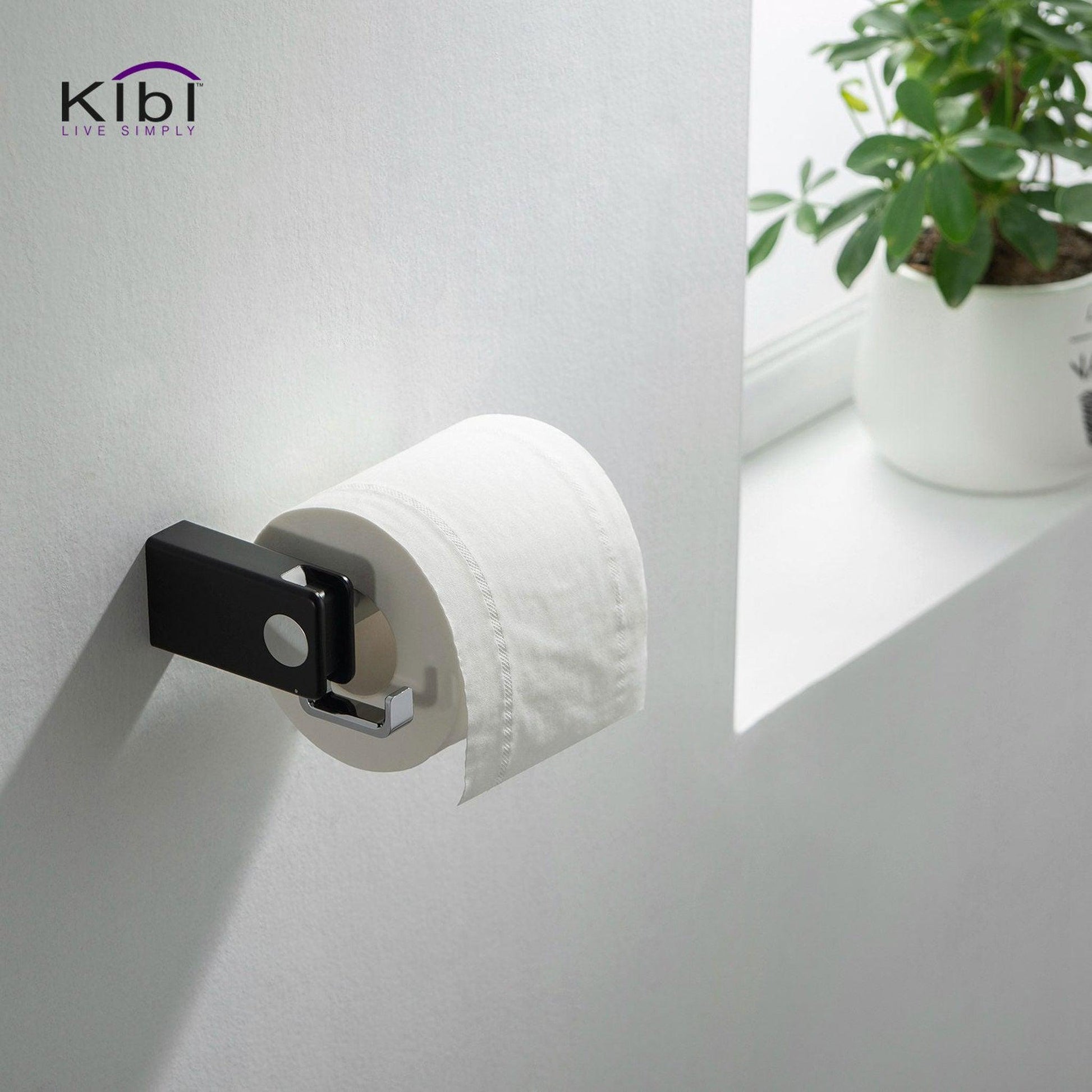 KIBI Artis Bathroom Tissue Holder With Hook in Chrome Black Finish