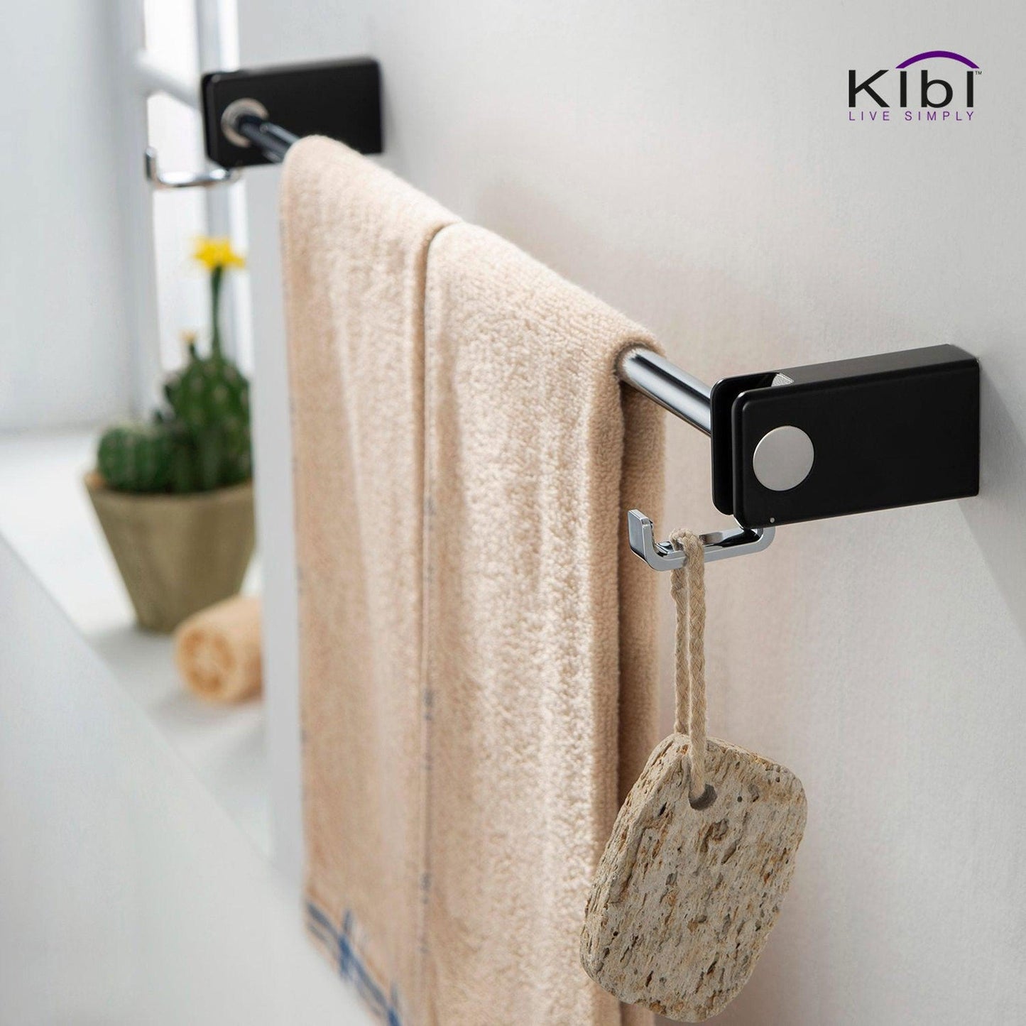 KIBI Artis Bathroom Towel Bar in Chrome Black Finish