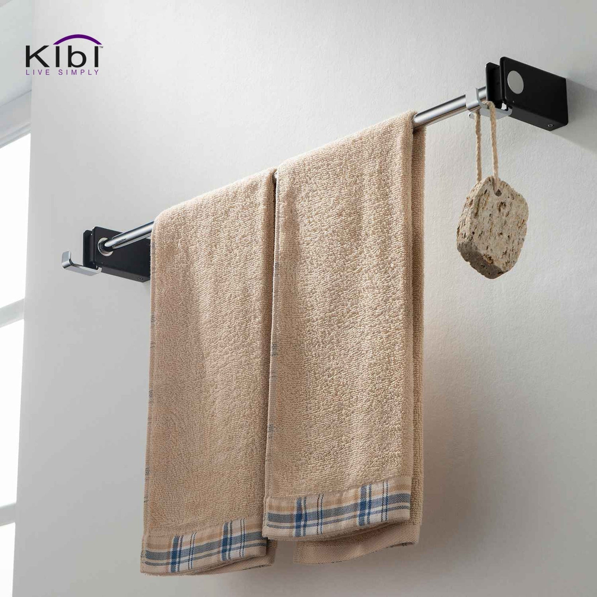 KIBI Artis Bathroom Towel Bar in Chrome Black Finish