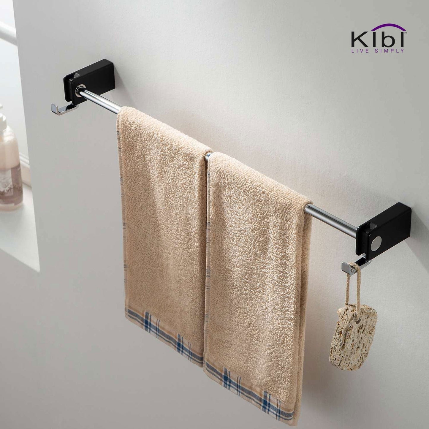 KIBI Artis Bathroom Towel Bar in Chrome Black Finish