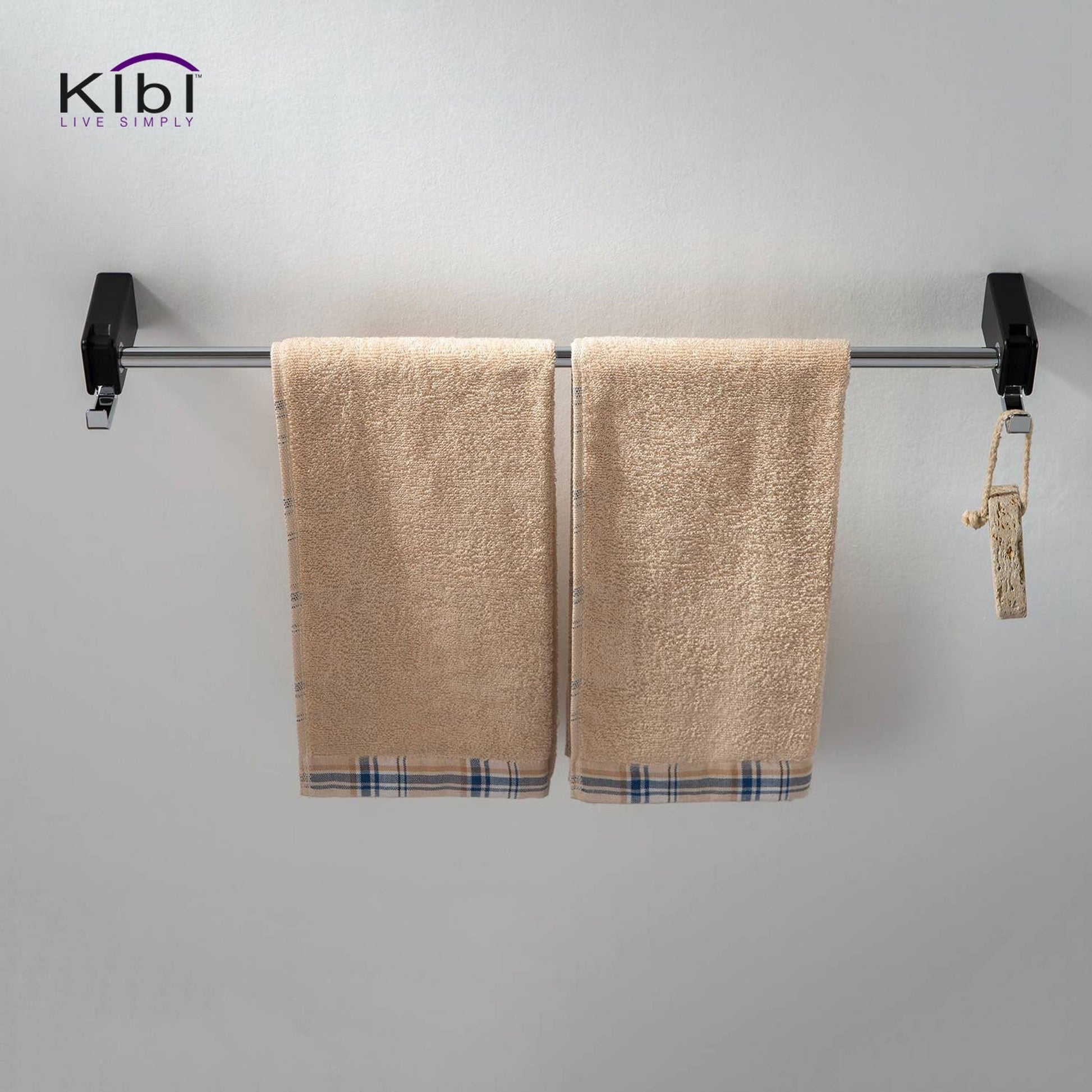 KIBI Artis Bathroom Towel Bar in Chrome Black Finish