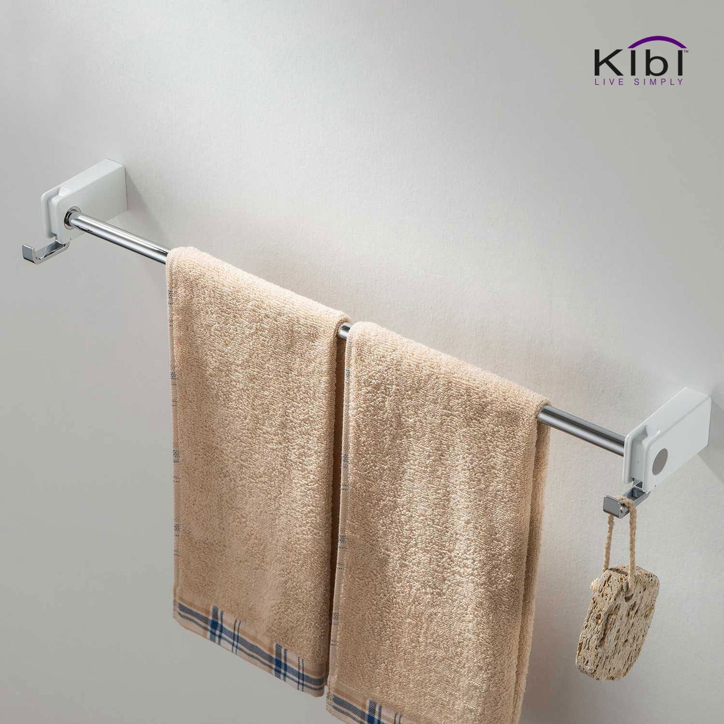 KIBI Artis Bathroom Towel Bar in Chrome White Finish