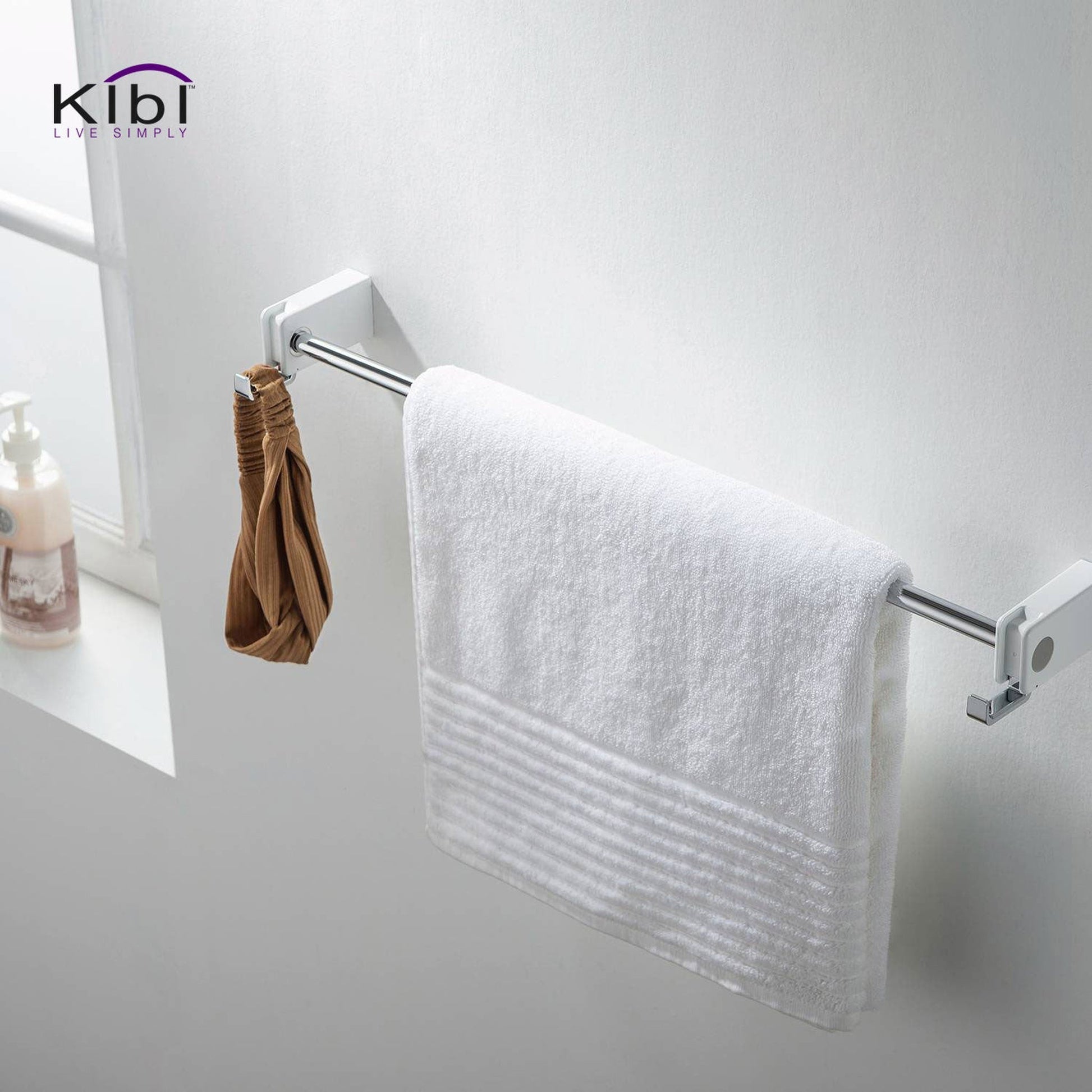 KIBI Artis Bathroom Towel Bar in Chrome White Finish