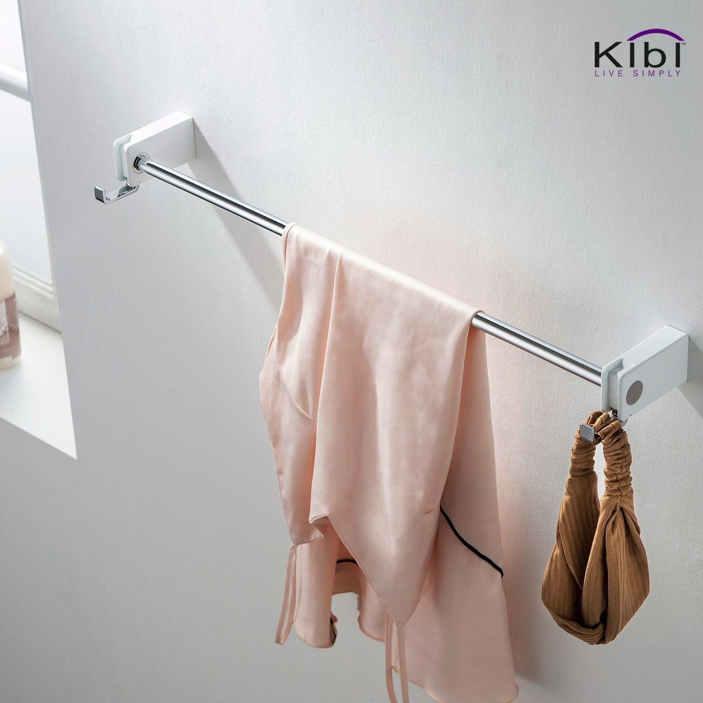 KIBI Artis Bathroom Towel Bar in Chrome White Finish