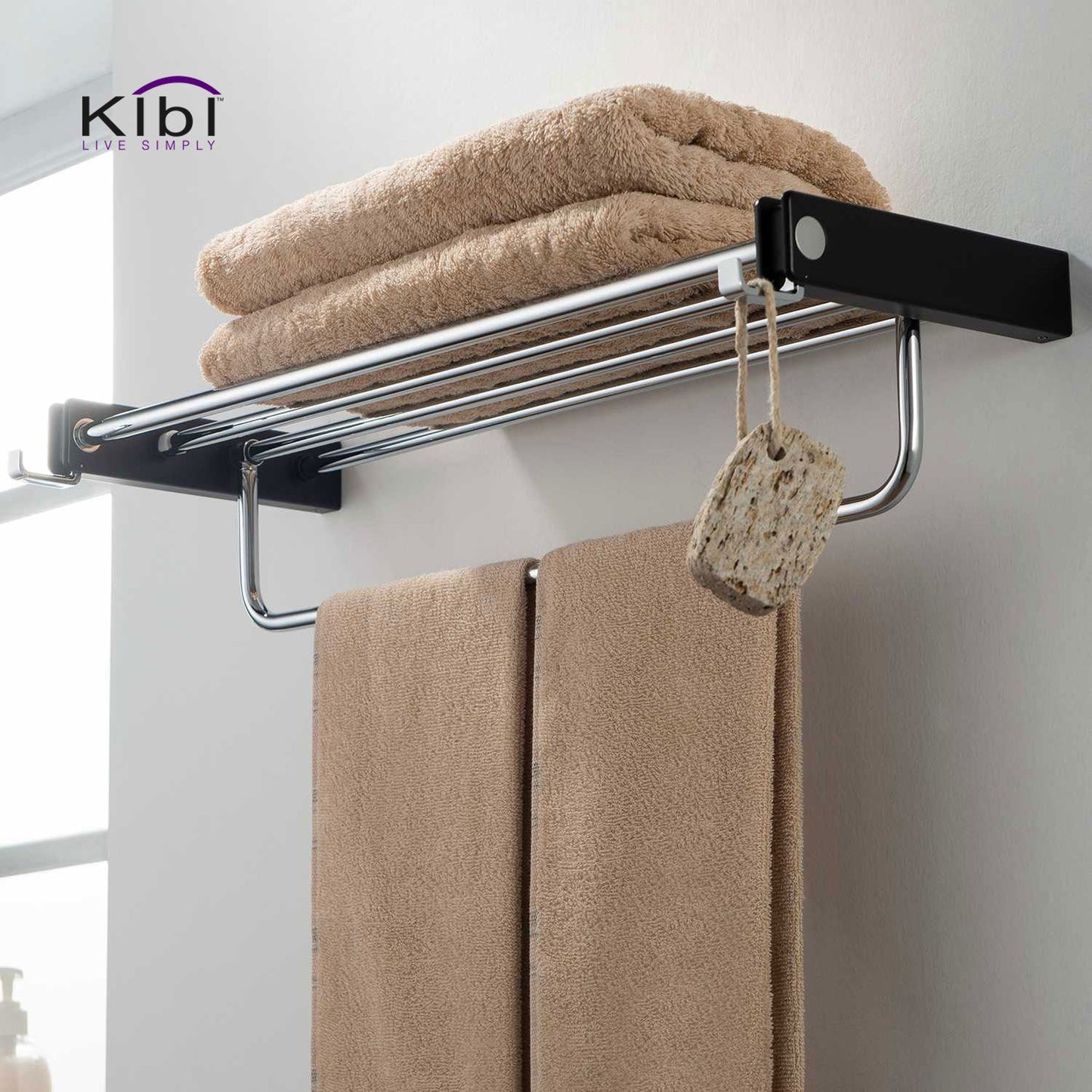 KIBI Artis Towel Rack With Hook in Chrome Black Finish