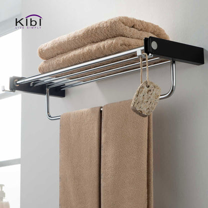 KIBI Artis Towel Rack With Hook in Chrome Black Finish