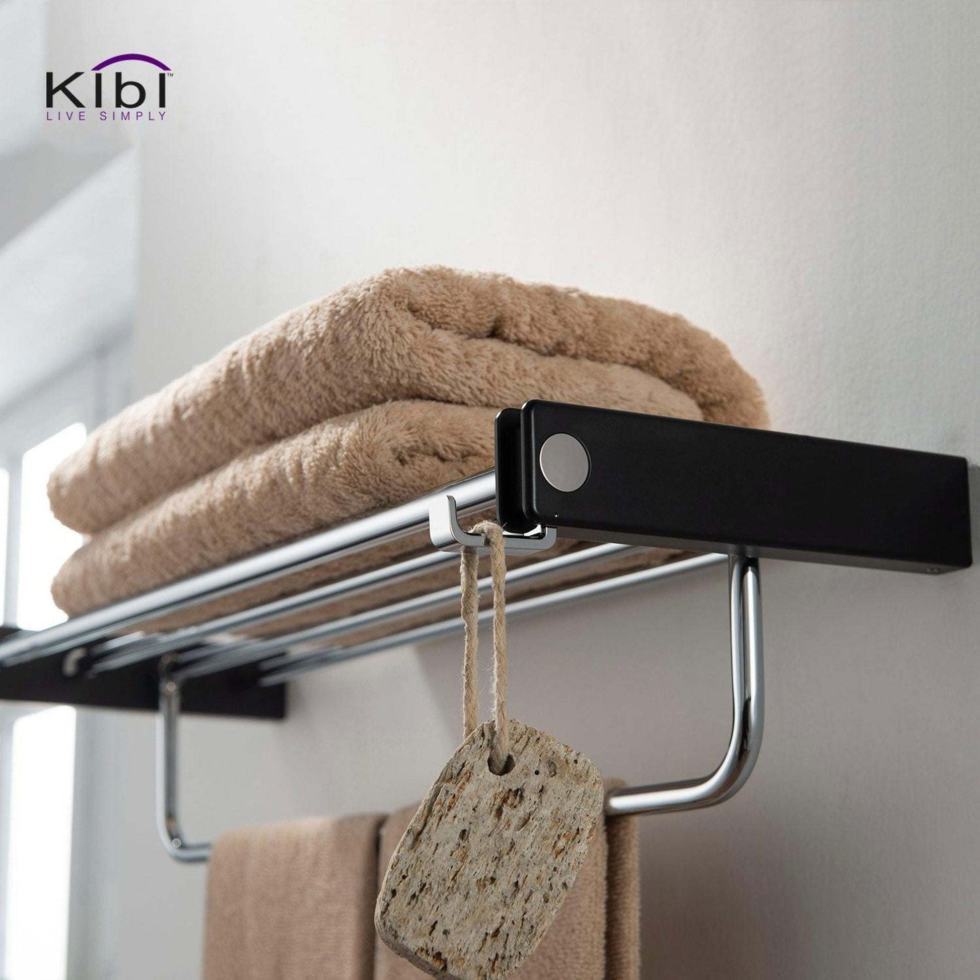 KIBI Artis Towel Rack With Hook in Chrome Black Finish