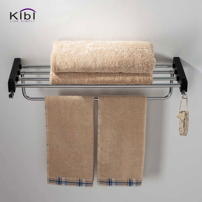 KIBI Artis Towel Rack With Hook in Chrome Black Finish