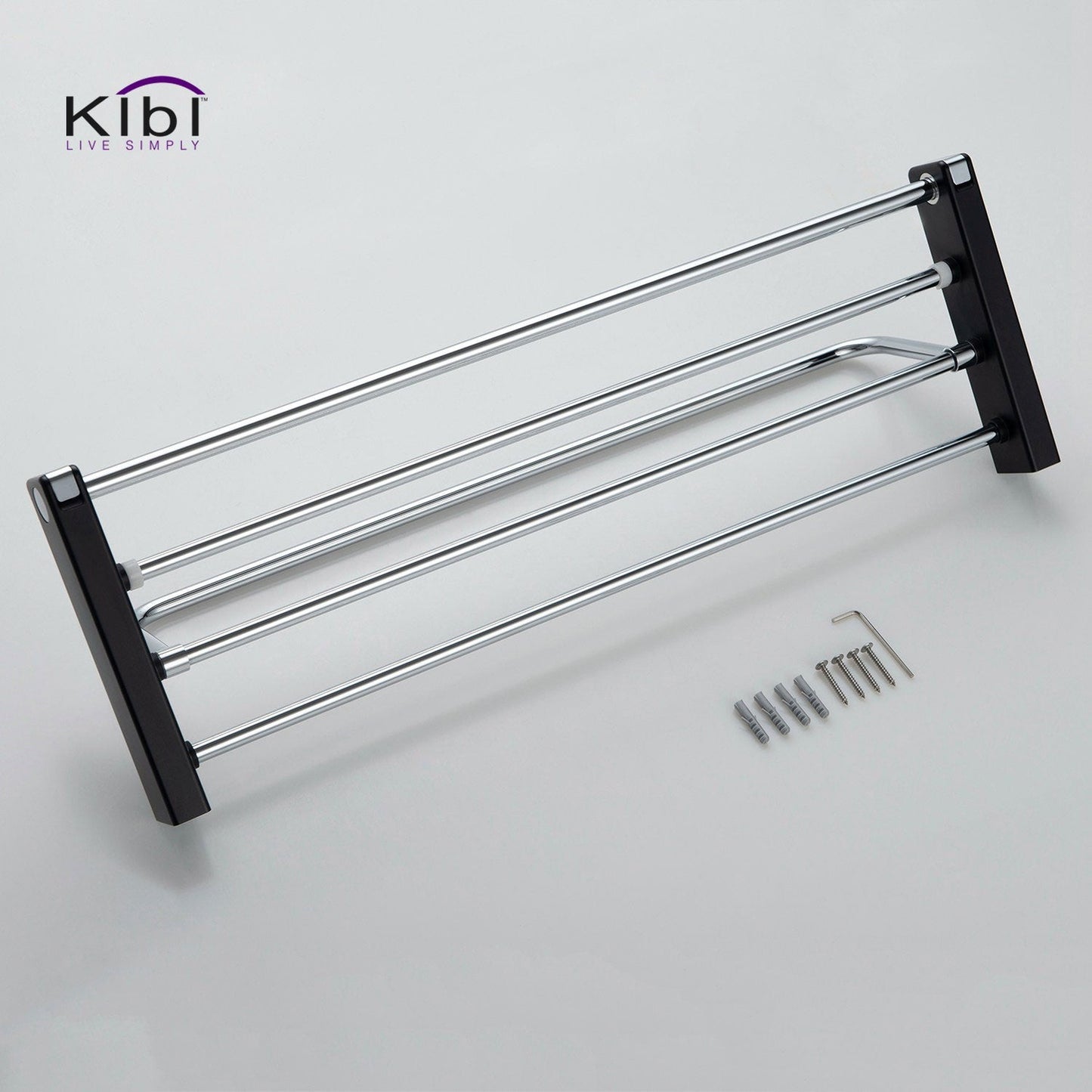 KIBI Artis Towel Rack With Hook in Chrome Black Finish