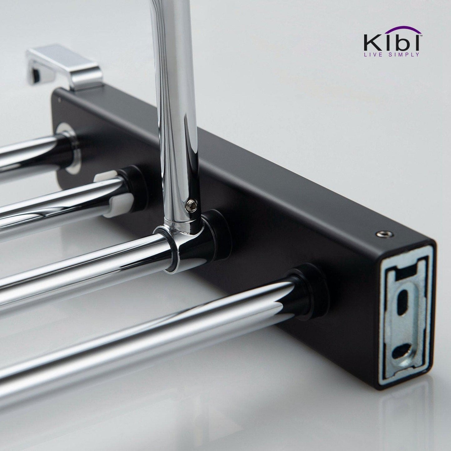 KIBI Artis Towel Rack With Hook in Chrome Black Finish