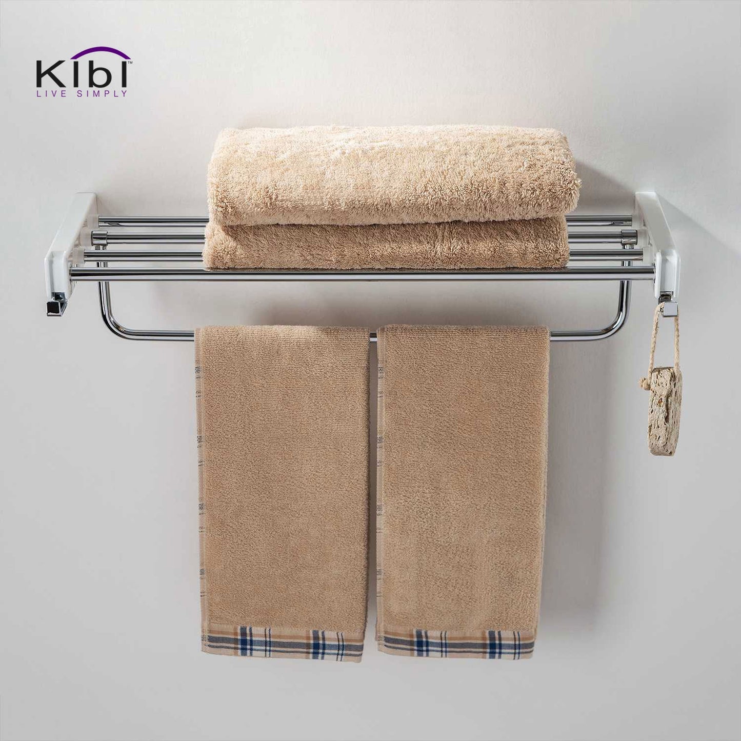 KIBI Artis Towel Rack With Hook in Chrome White Finish