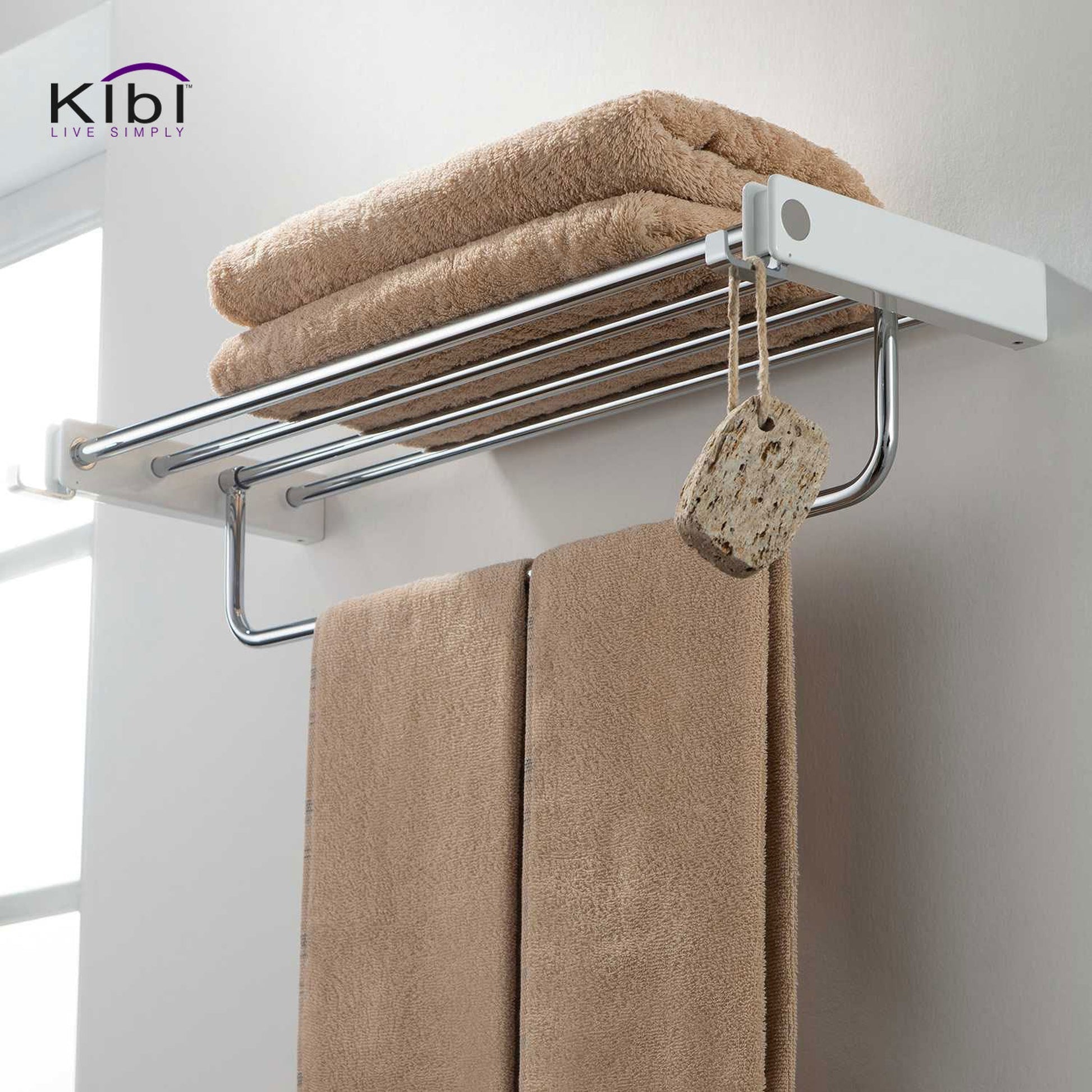 KIBI Artis Towel Rack With Hook in Chrome White Finish