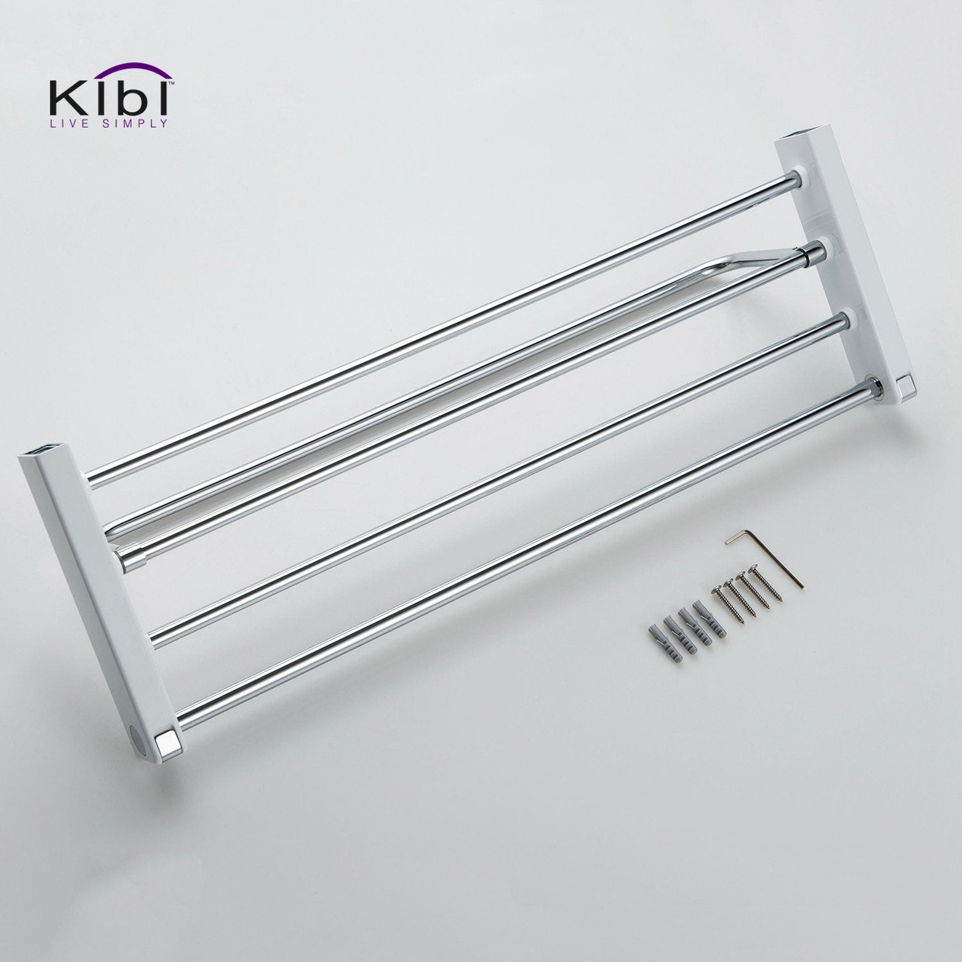 KIBI Artis Towel Rack With Hook in Chrome White Finish