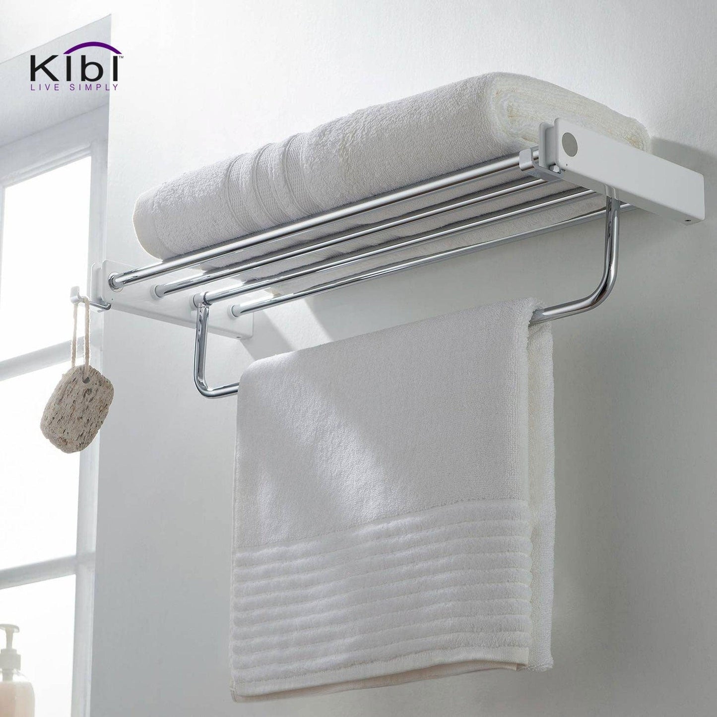 KIBI Artis Towel Rack With Hook in Chrome White Finish