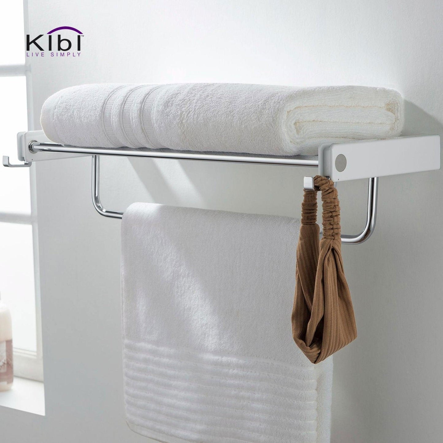 KIBI Artis Towel Rack With Hook in Chrome White Finish