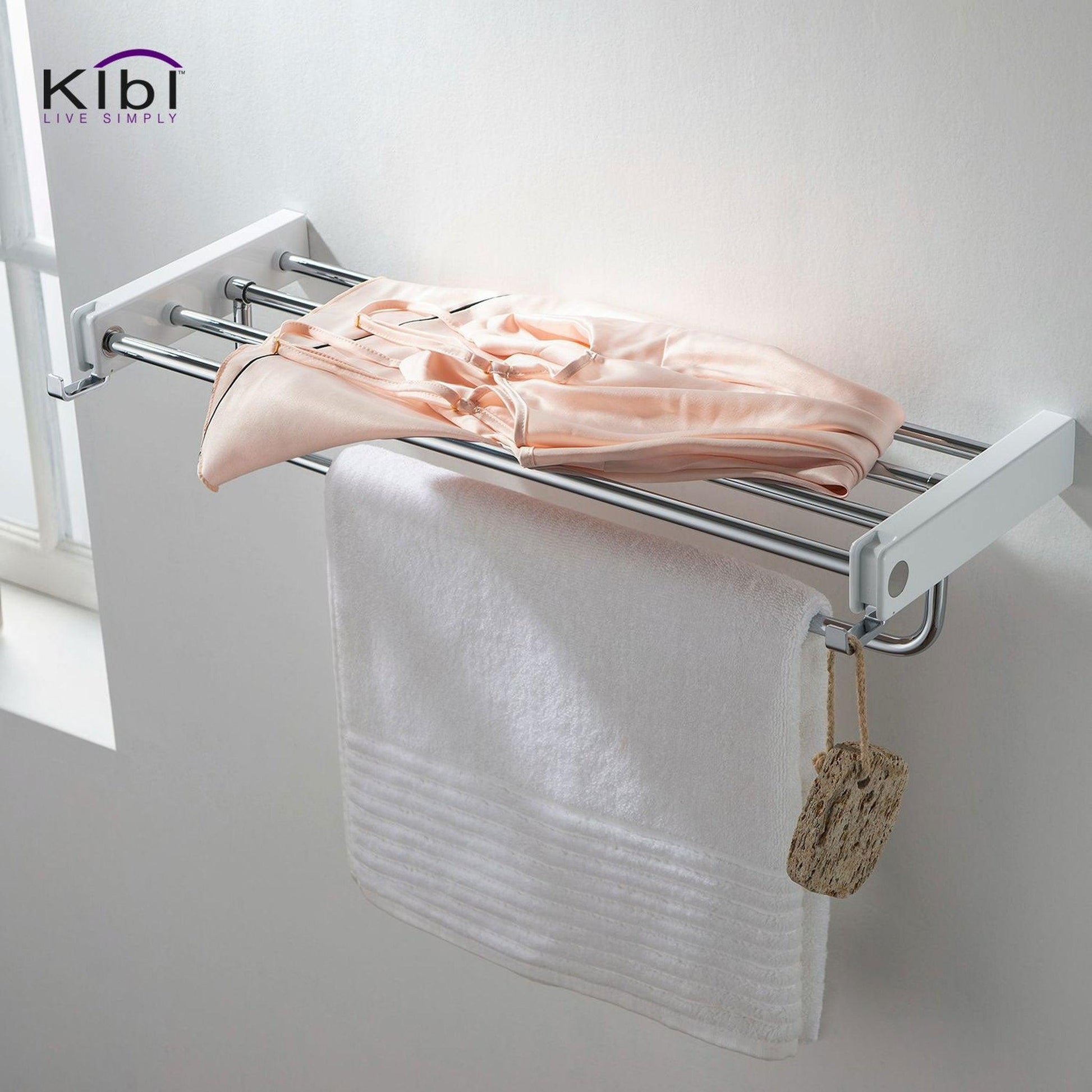 KIBI Artis Towel Rack With Hook in Chrome White Finish