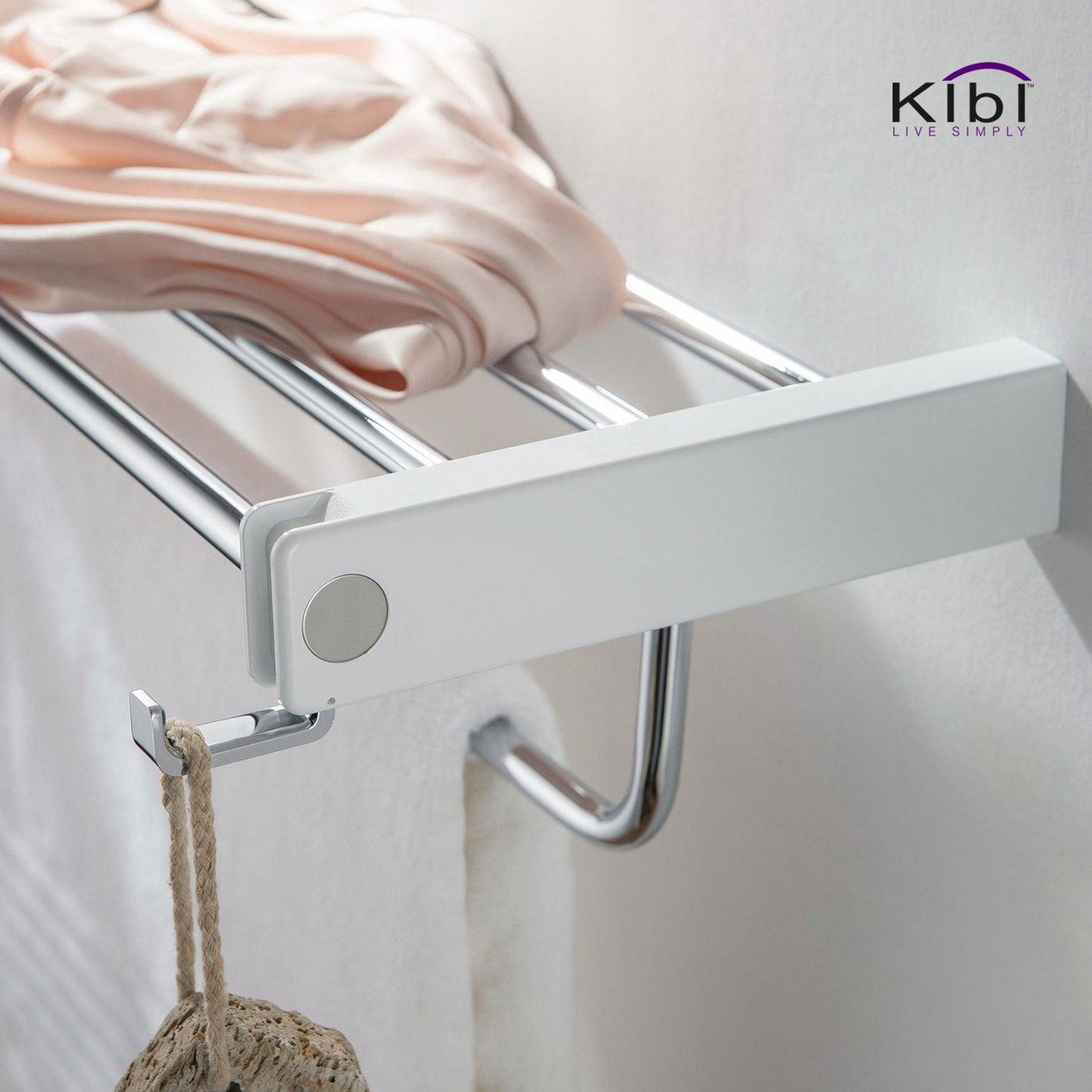 KIBI Artis Towel Rack With Hook in Chrome White Finish