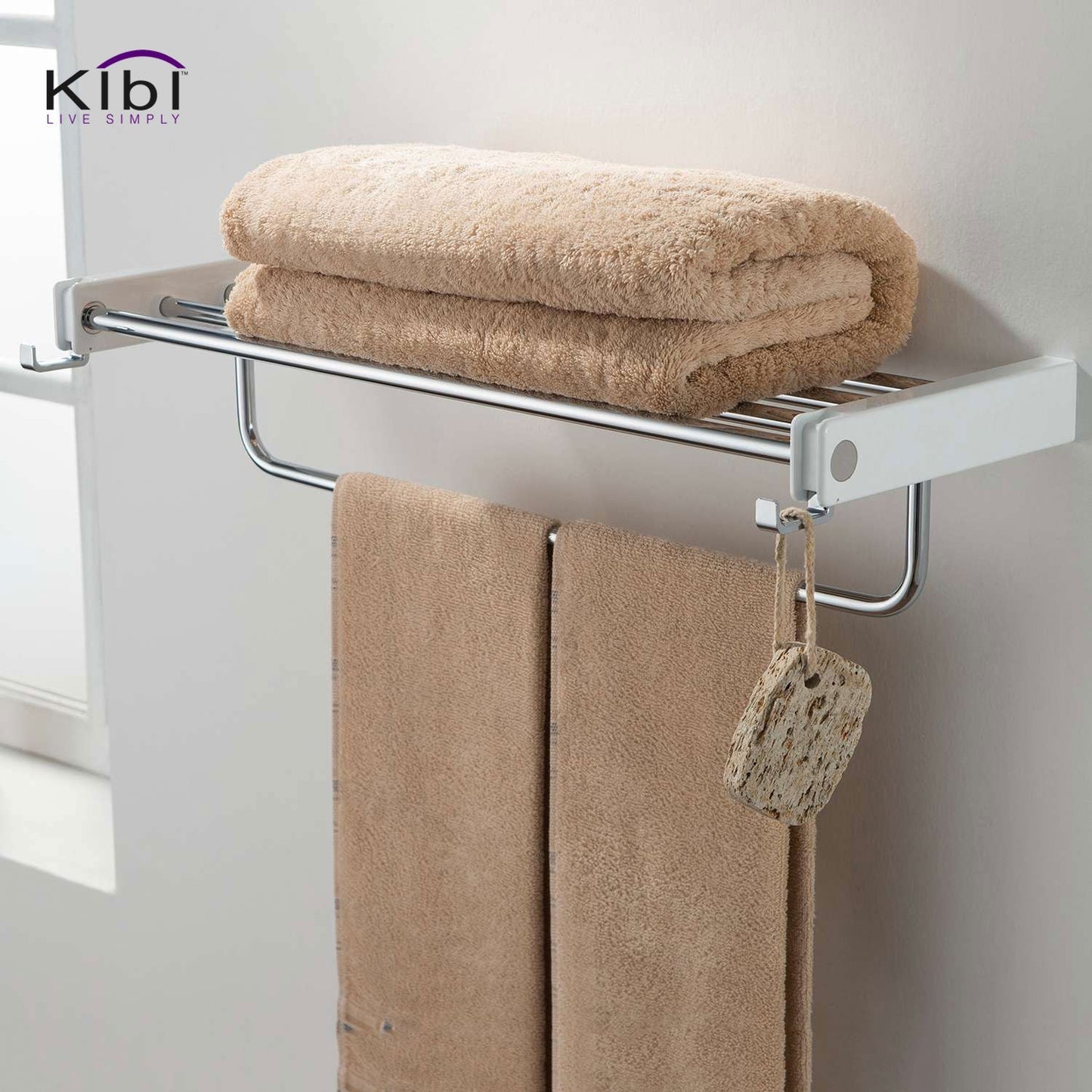 KIBI Artis Towel Rack With Hook in Chrome White Finish