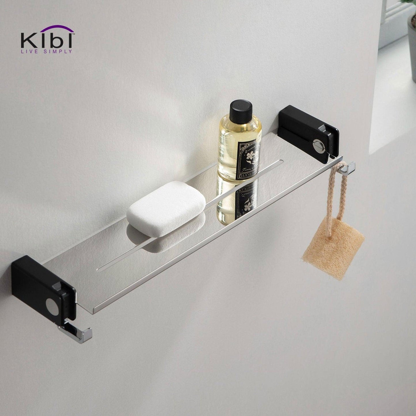 KIBI Artis Towel Shelf With Hook in Chrome Black Finish