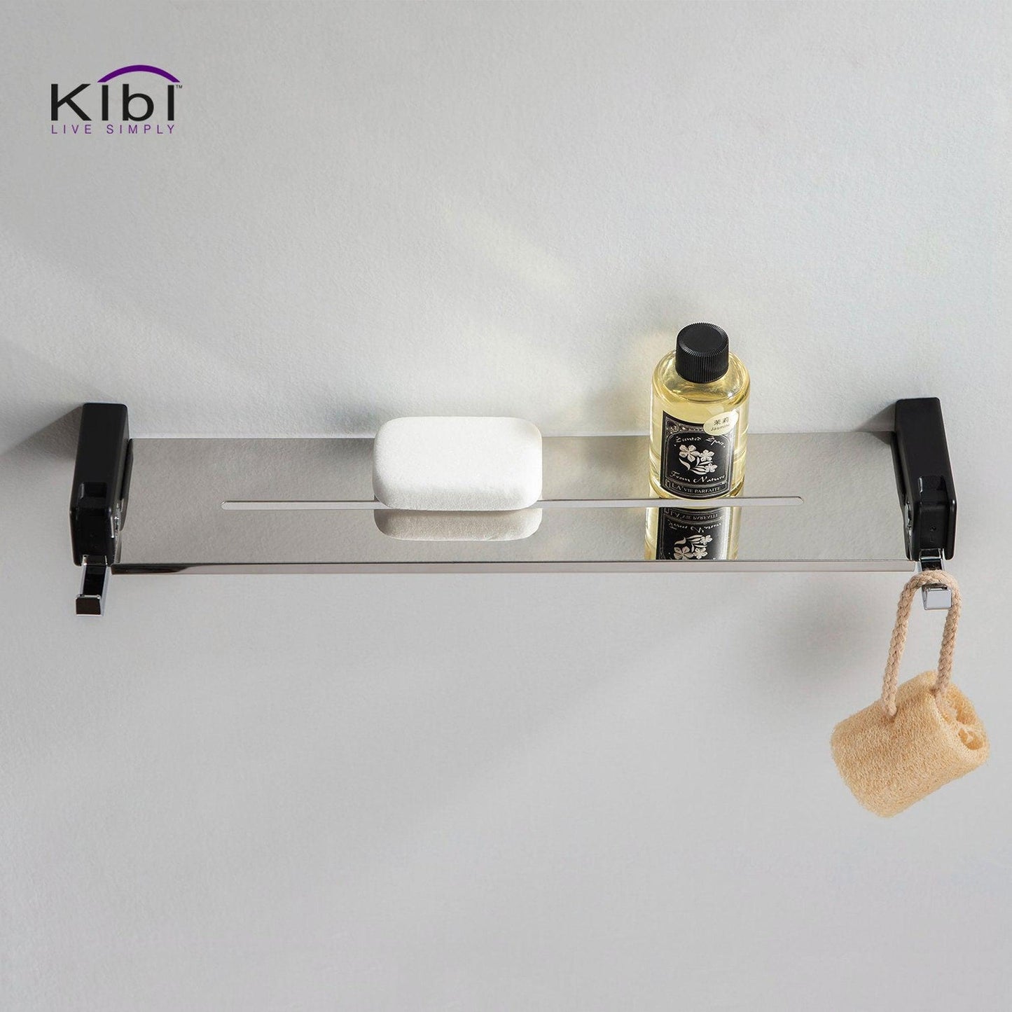 KIBI Artis Towel Shelf With Hook in Chrome Black Finish