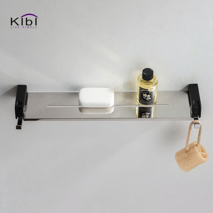 KIBI Artis Towel Shelf With Hook in Chrome Black Finish