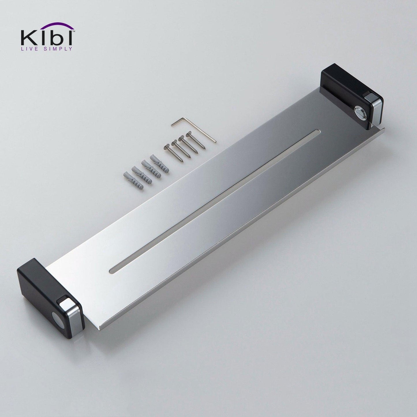 KIBI Artis Towel Shelf With Hook in Chrome Black Finish