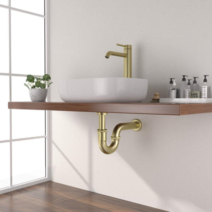 KIBI Brass 1.5" Bathroom Sink Decorative P-Trap in Brushed Gold Finish