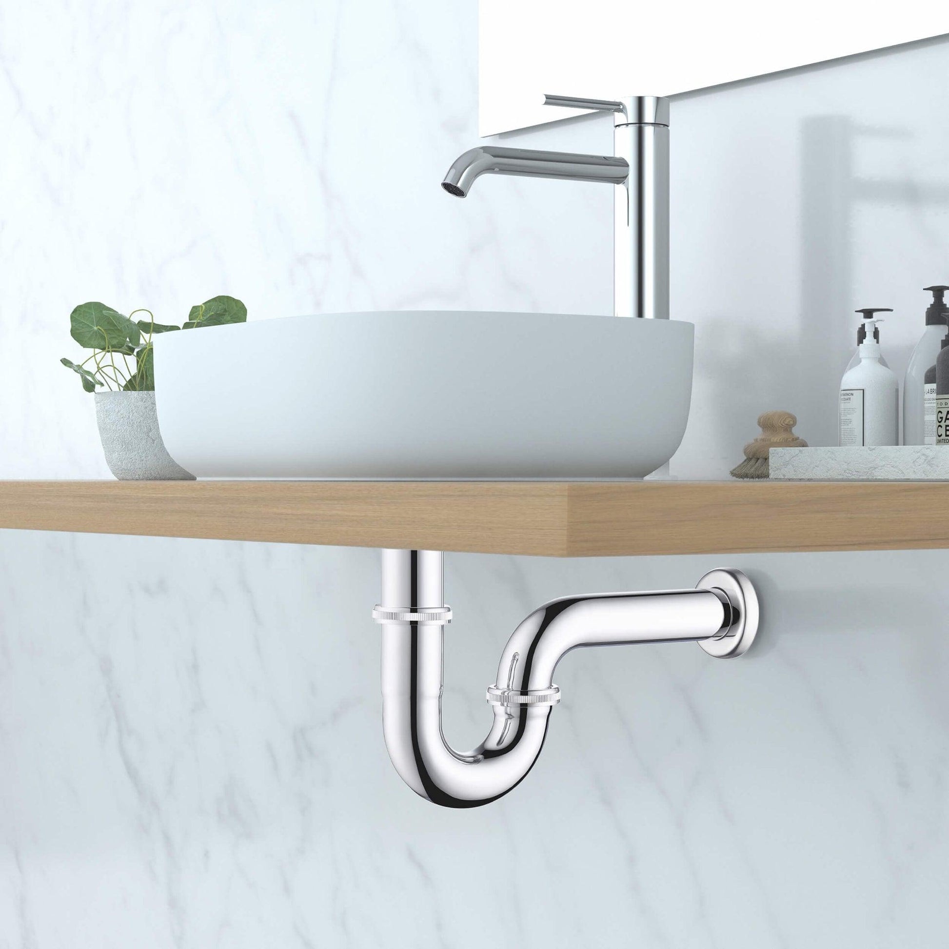 KIBI Brass 1.5" Bathroom Sink Decorative P-Trap in Chrome Finish