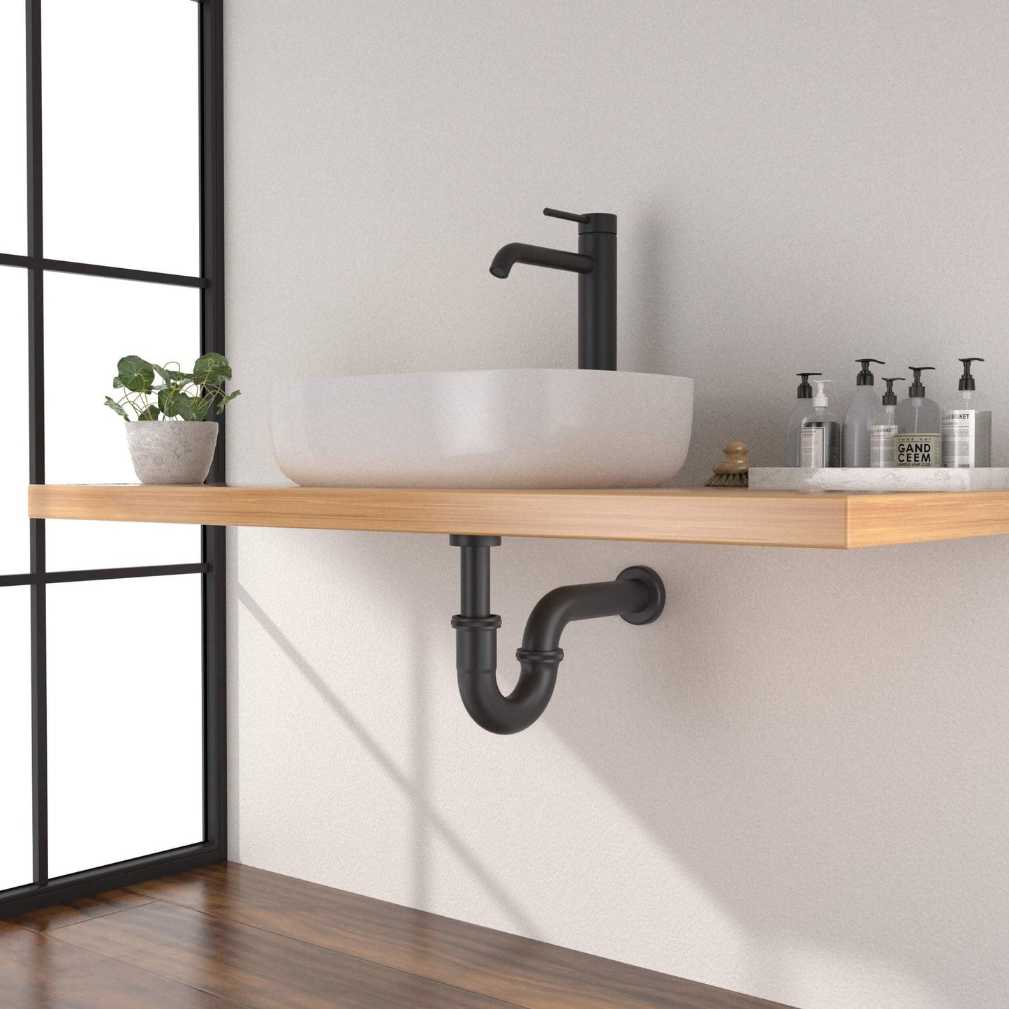 KIBI Brass 1.5" Bathroom Sink Decorative P-Trap in Matte Black Finish