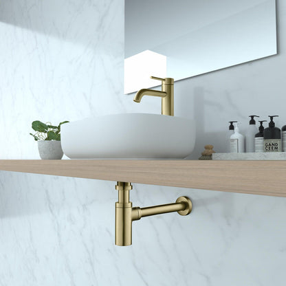 KIBI Brass Bathroom Round Bottle Trap in Brushed Gold Finish