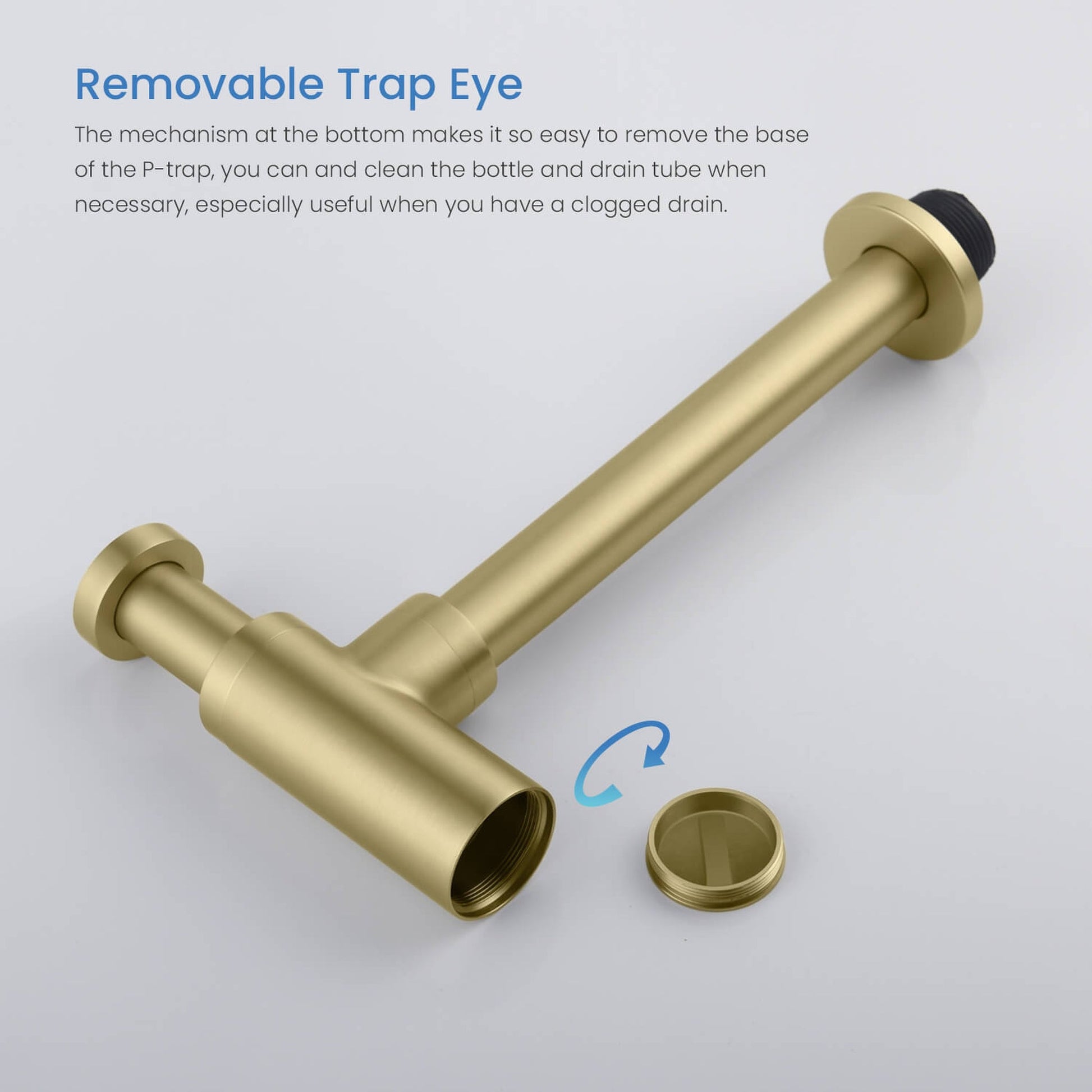 KIBI Brass Bathroom Round Bottle Trap in Brushed Gold Finish