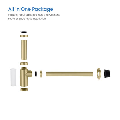 KIBI Brass Bathroom Round Bottle Trap in Brushed Gold Finish