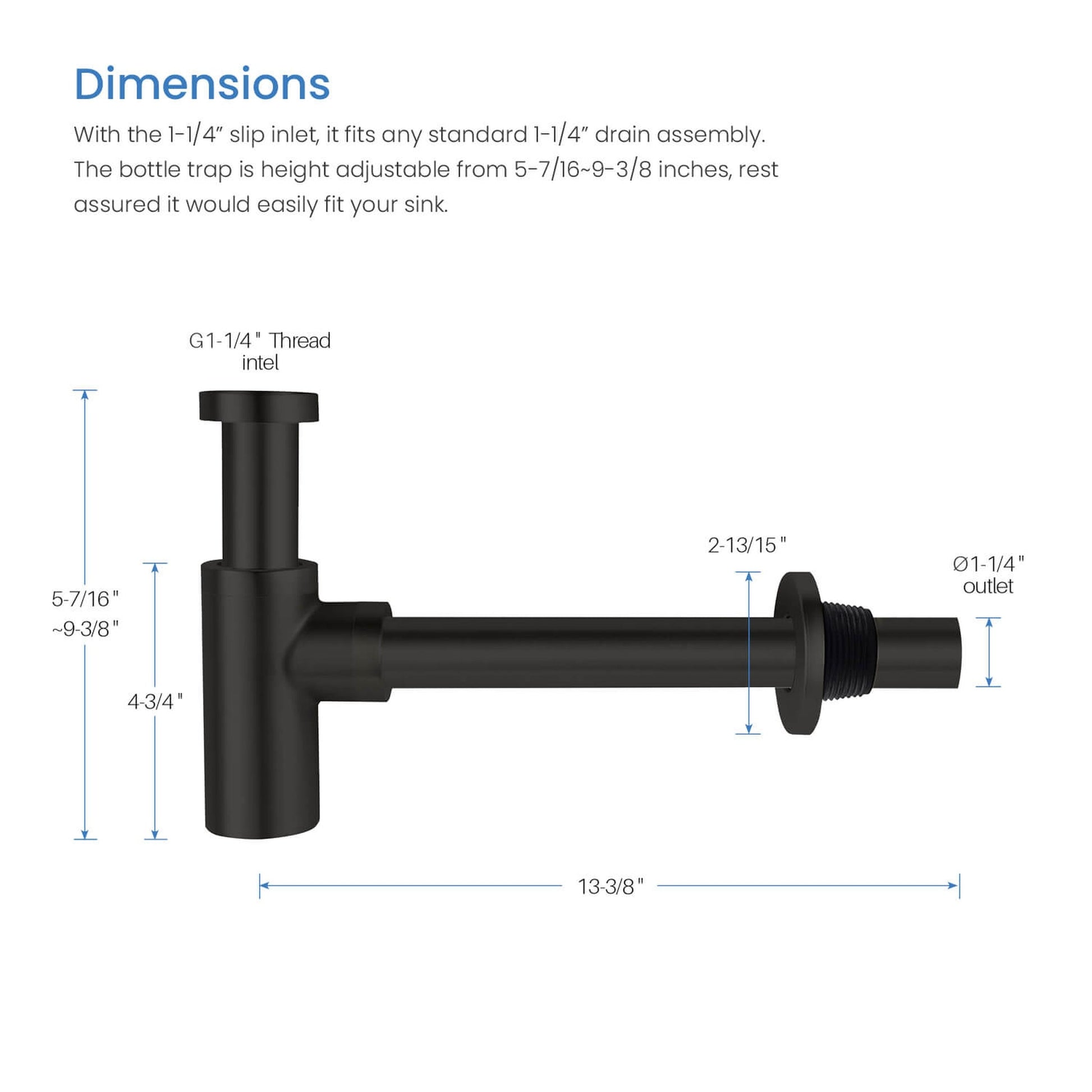 FLEXIBLE RUBBER P-TRAP FITS 11/2 AND 1-1/4 DRAINS ADUSTABLE